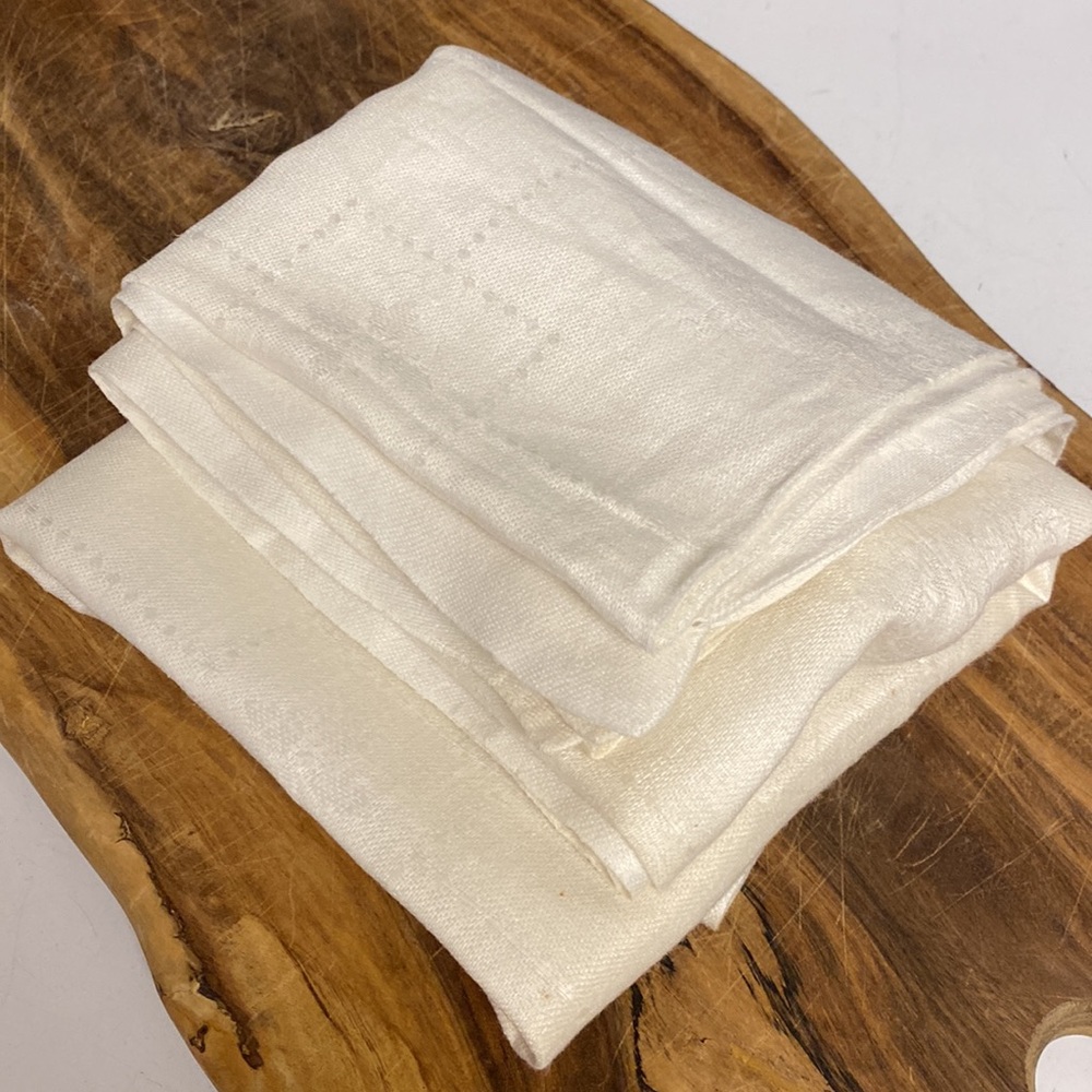 Linen Tablecloth and Napkins Set of Five Floral Embossed Square
